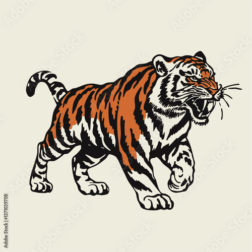 Vintage Tiger Illustration – Hand Drawn Wild Animal Artwork for Tattoos, Posters, or Graphic Design