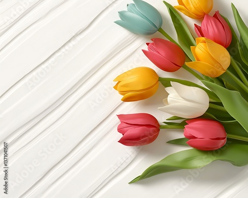 Spring Tulips on White Wood