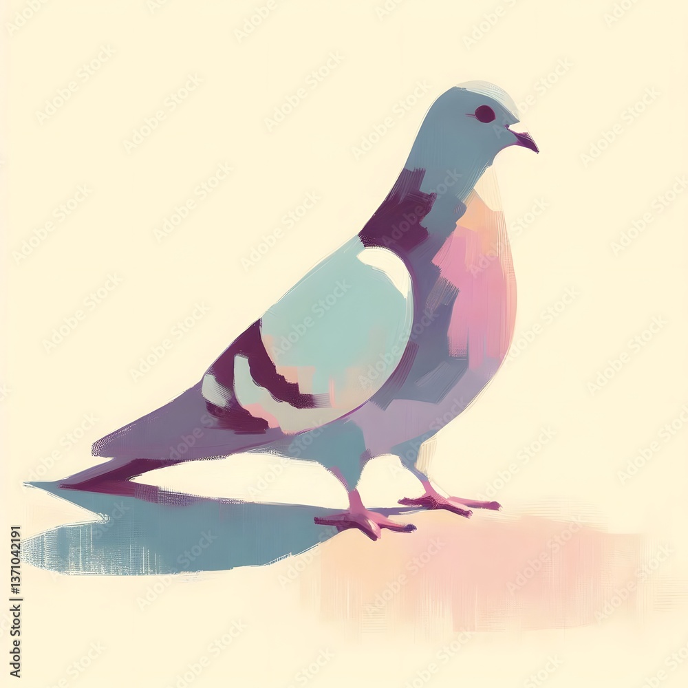 Fototapeta premium 미니멀리즘 파스텔 색상의 비둘기 일러스트, jpeg (Minimalist pastel color Pigeon illustration, jpeg)