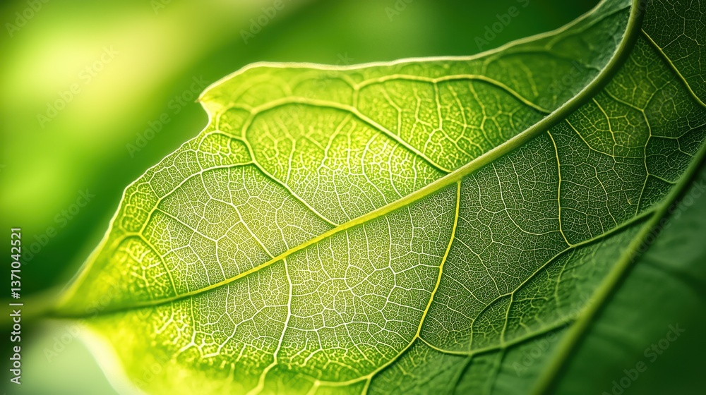 A close-up macro shot of a vibrant green leaf, showcasing intricate, translucent veins and a detailed network of cellular structures A close-up macro shot of a vibrant green leaf, showcasing intricate, translucent veins and a detailed network of cellular structures