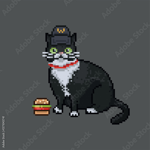Burger-selling cat, pixel art meme