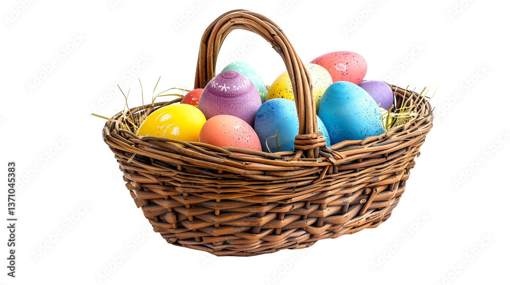 Colorful Easter eggs in a wicker basket Colorful Easter eggs in a wicker basket