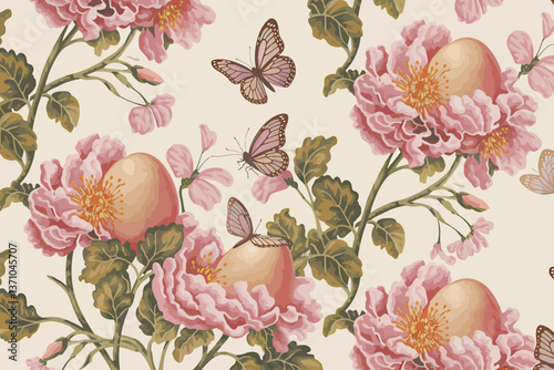 seamless pattern with easter eggs & flower