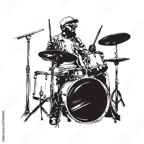 Man Playing Drums Images vector isolated on white background.