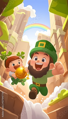 Leprechauns Running Through City