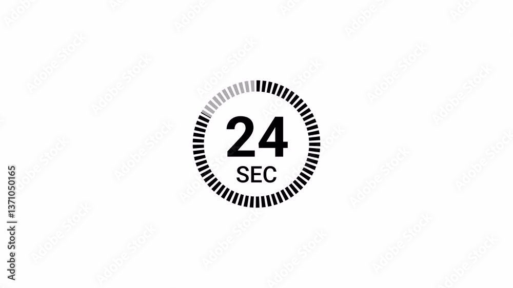 30 second countdown timer animation from 30 seconds to 0 seconds on a transparent background, thirty seconds countdown timer with alpha channel in 4k.