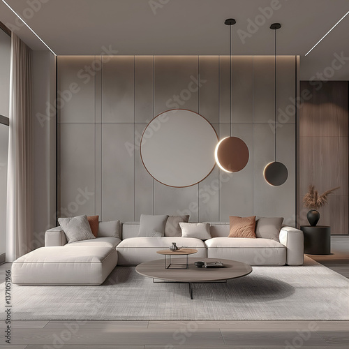 Aesthetic beautiful elegant minimalist modern interior design. Clear mock up empty wall for decoration in the apartment. Copy space in the room.