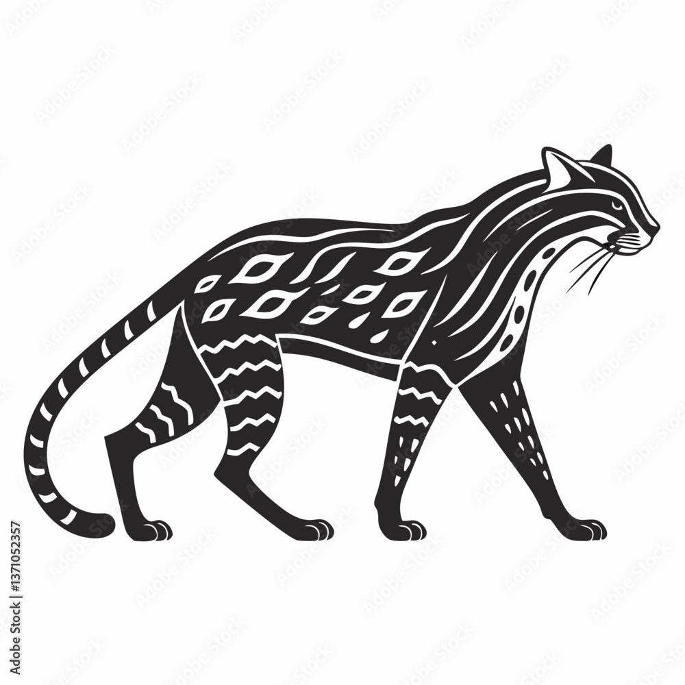 Fototapeta premium Ocelot black silhouette icon vector