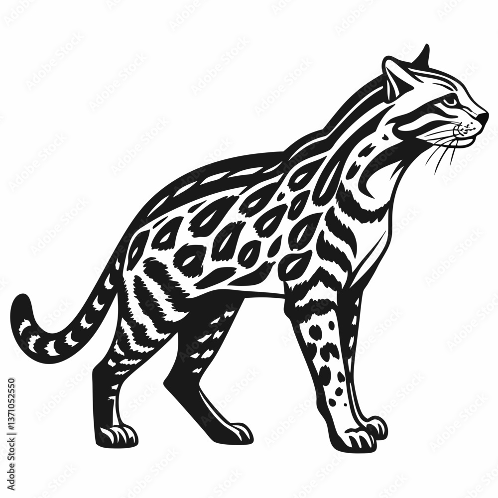 Fototapeta premium Ocelot black silhouette icon vector
