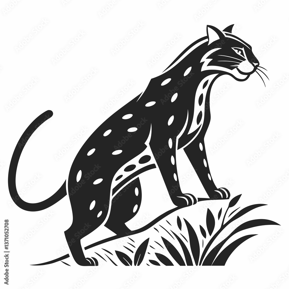 Obraz premium Ocelot black silhouette icon vector
