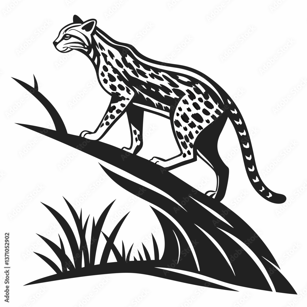 Ocelot black silhouette icon vector Ocelot black silhouette icon vector