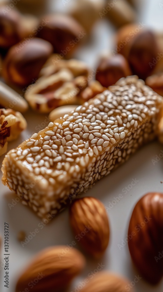 Crunchy Sesame Nut Bar with Almonds and Honey Glaze Crunchy Sesame Nut Bar with Almonds and Honey Glaze