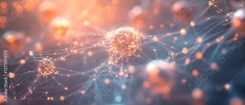 Interconnected glowing nodes networked within digital space