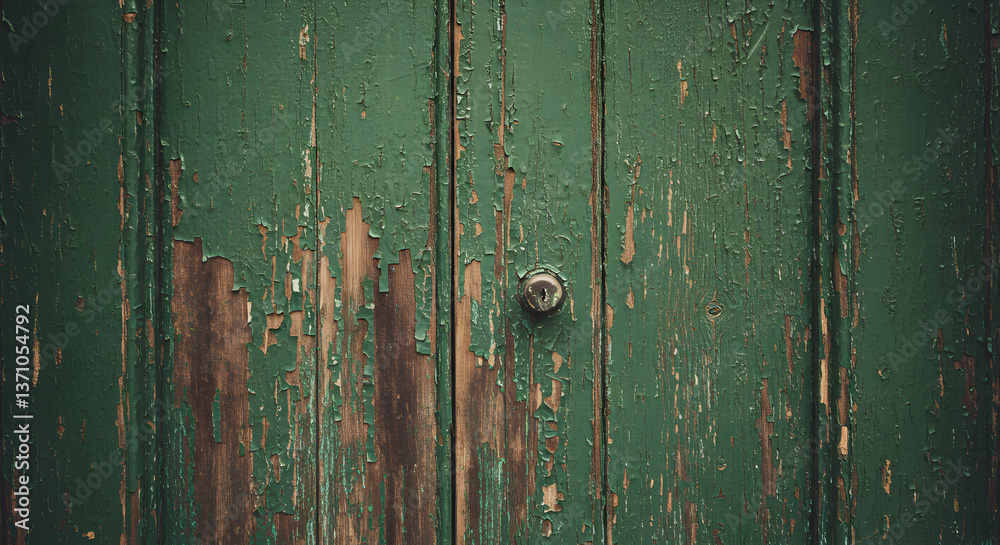 Rustic charm old wooden door with peeling green paint, texture and aged look Rustic charm old wooden door with peeling green paint, texture and aged look
