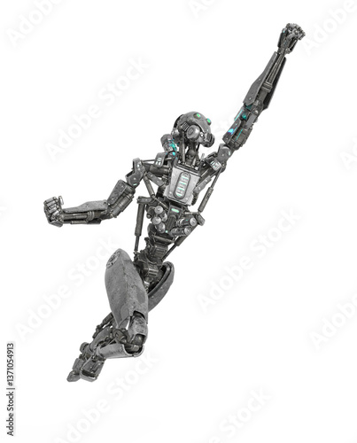 apocalypse cyborg is flying up fast like a comic hero