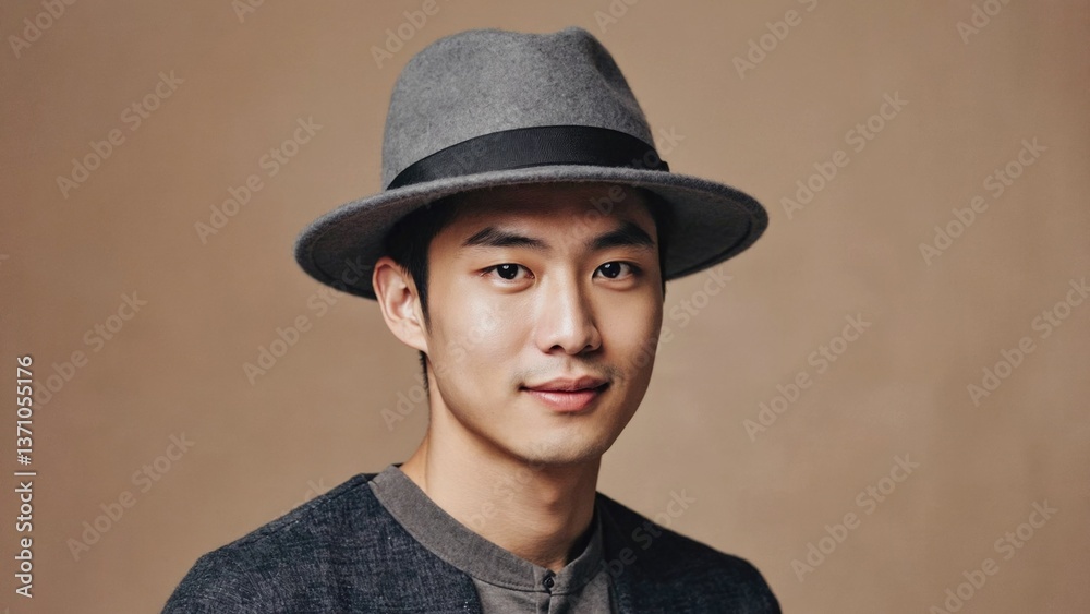 A person wearing a hat and sweater, possibly outdoor or casual setting A person wearing a hat and sweater, possibly outdoor or casual setting