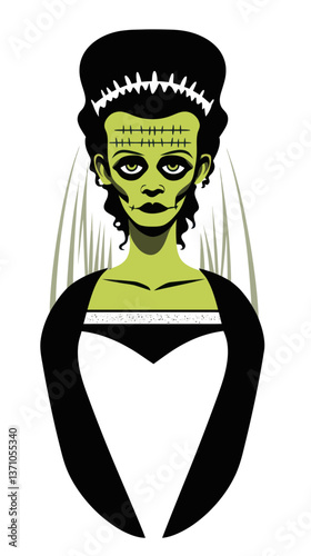 Frankenstein Bride Vector Illustration with Gothic Horror Theme