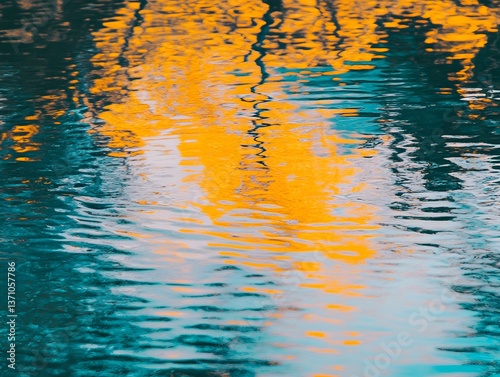 Abstract Water Reflection: Teal and Gold Ripples