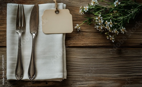 Elegant Table Setting With Silverware Arranged on Linen and Rustic Placemat