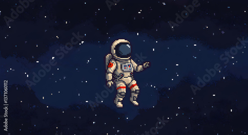 Pixel Art Astronaut Drifting in Starry Space Retro Style Illustration