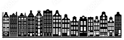 The silhouette of Amsterdam in flat vector design on a white background