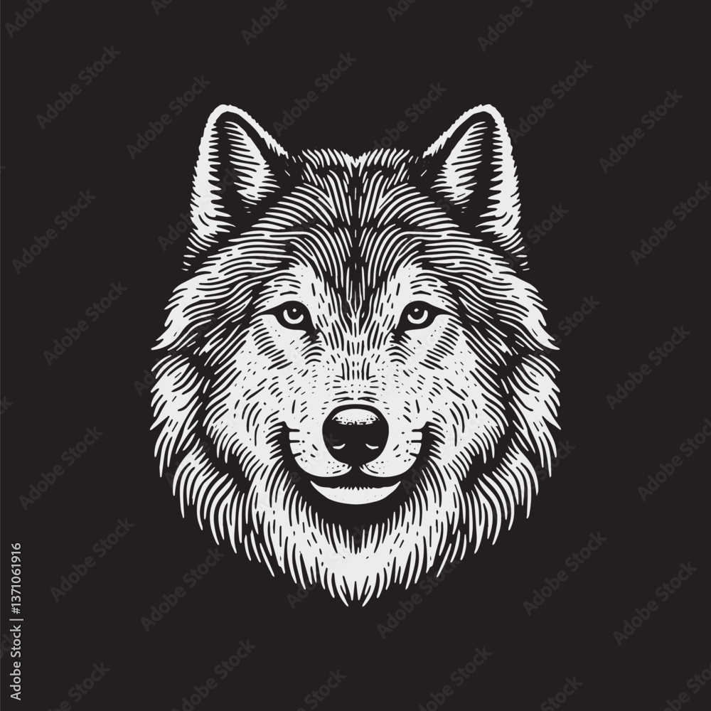 Fototapeta premium head wolf Vector Illustration – Vintage Retro Logo Design on Black Background