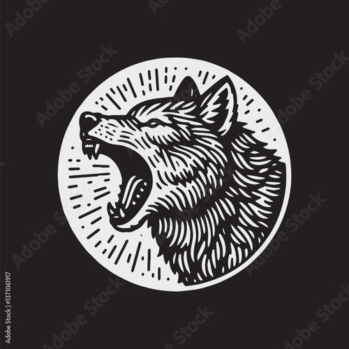Timber Wolf Vector Illustration – Vintage Retro Logo Design on Black Background
