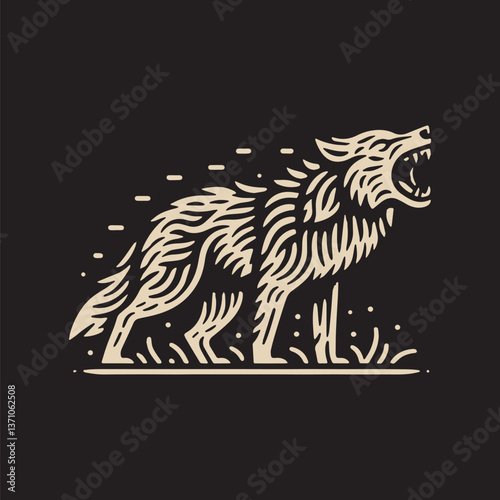 Arctic Wolf Vector Illustration – Vintage Retro Logo Design on Black Background
