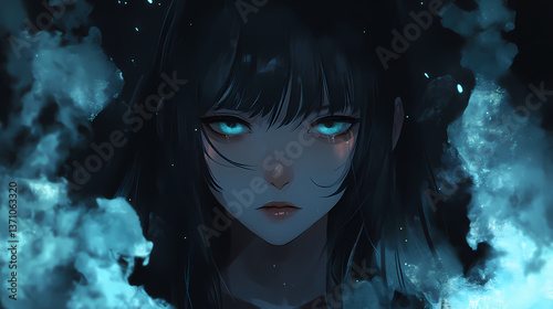 Dark, mysterious anime girl with an enigmatic aura. Enigmatic Aura. Illustration