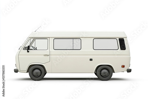 Classic White Camper Van Isolated on White Background Ready for Travel
