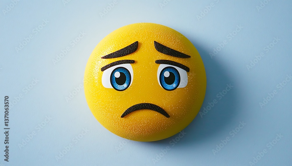 Fototapeta premium Sad Emoji with 3D Render, and Blue Background.