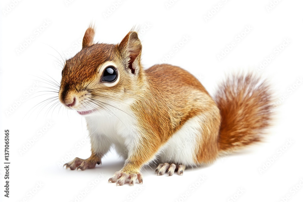 Fototapeta premium Cute Squirrel Sitting Isolated on White Background Close Up Portrait