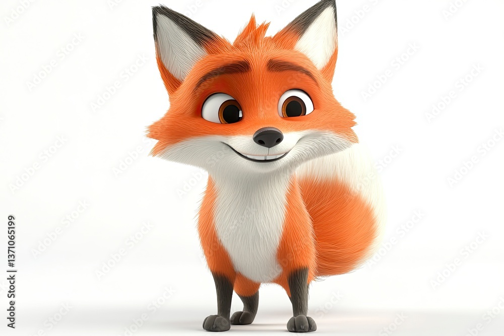 Smiling Cartoon Fox Standing on White Background Looking Happy Illustration Smiling Cartoon Fox Standing on White Background Looking Happy Illustration