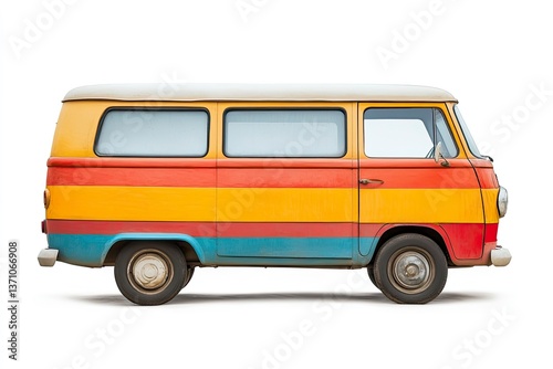 Isolated Vintage Van Featuring Retro Stripes and Colors on White Background