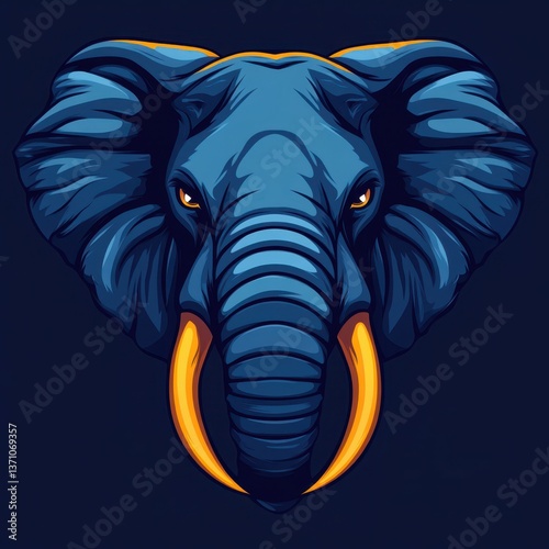 Wallpaper Mural Majestic blue elephant with striking tusks staring directly at the viewer in a vibrant artistic representation Torontodigital.ca