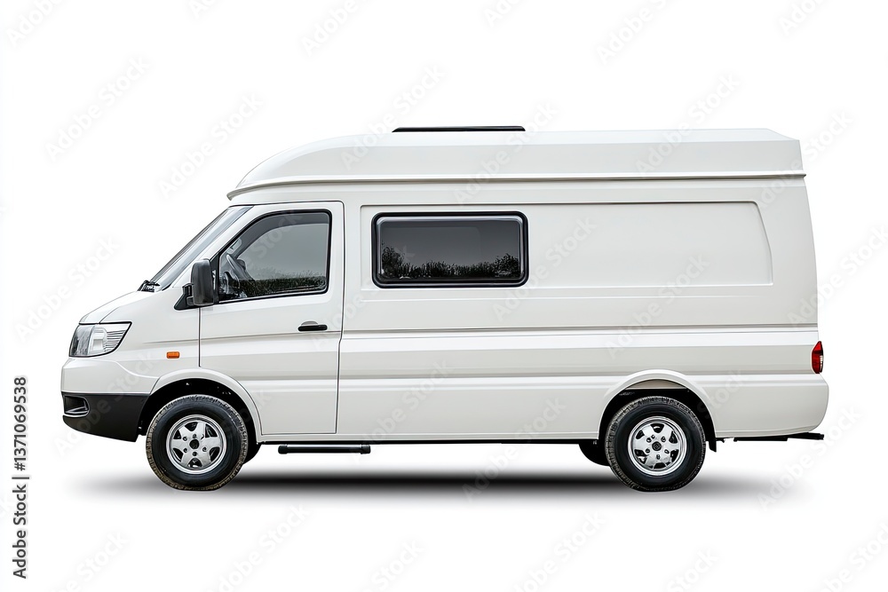 White Camper Van Side View Isolated on White Background Studio Shot White Camper Van Side View Isolated on White Background Studio Shot