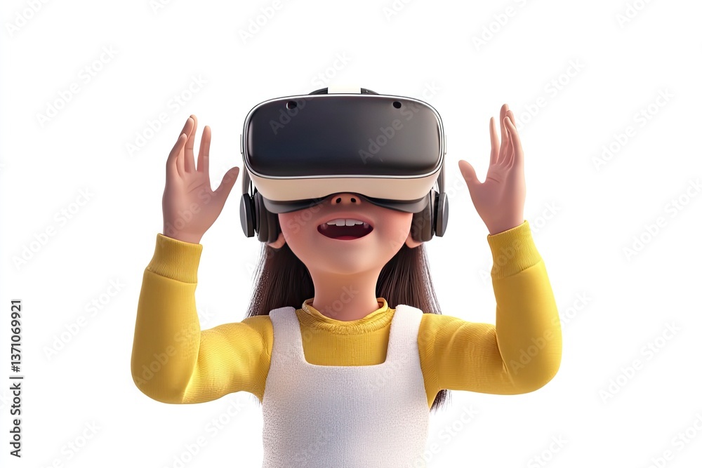 Girl Wearing Vr Headset with Raised Hands in Exhilaration Experience Girl Wearing Vr Headset with Raised Hands in Exhilaration Experience