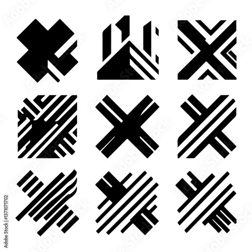 Black and white cross symbols with cursor and pointer icons