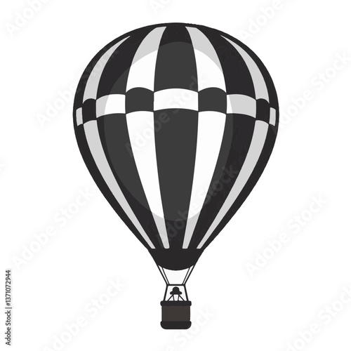 Hot air balloon flying in black and white design  