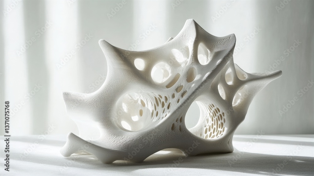 Intricate White 3D Printed Artistic Sculpture with Organic Forms
