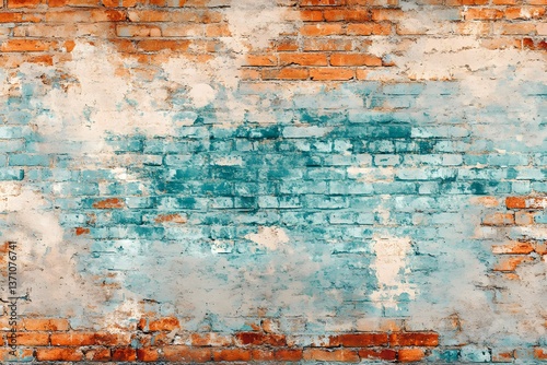 Grunge Teal and Orange Brick Wall Texture Background
