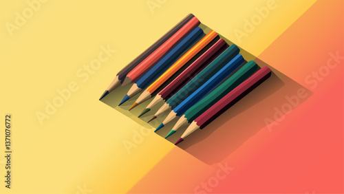 Bundle of Bright Colored Pencils with Diagonal Arrangement
