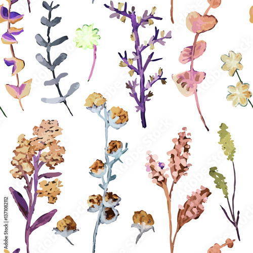 Watercolor Wildflowers Seamless Pattern, Boho Floral Design