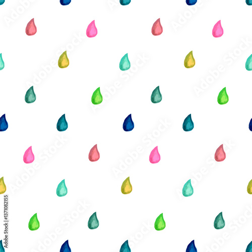 Hand-Drawn Colorful Water Droplets Seamless Pattern on White