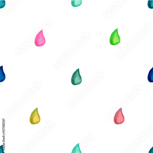 Hand-Drawn Colorful Water Droplets Seamless Pattern on White