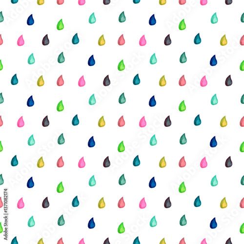 Hand-Drawn Colorful Water Droplets Seamless Pattern on White