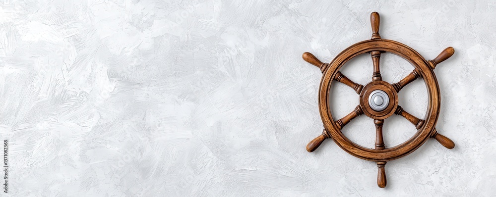 Obraz premium Navigating the seas classic wooden ship wheel against a textured wall nautical decor home interior minimalist setting artistic perspective