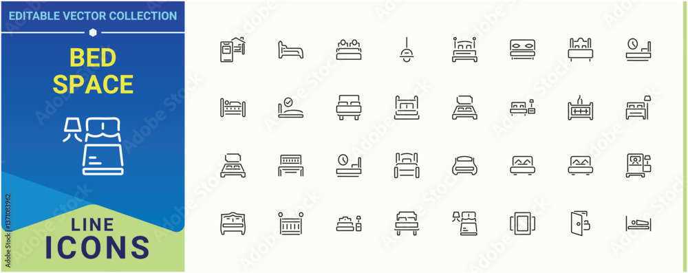 Bed Space linear icon. Contains such icons as living, decor, house, room. Bed Room icon set. Icons for UI designs. Vector artwork and illustration.