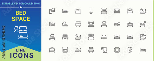 Bed Space linear icon. Contains such icons as living, decor, house, room. Bed Room icon set. Icons for UI designs. Vector artwork and illustration.