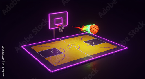Wallpaper Mural Vibrant neon basketball court illustration with dynamic ball movement effect Torontodigital.ca